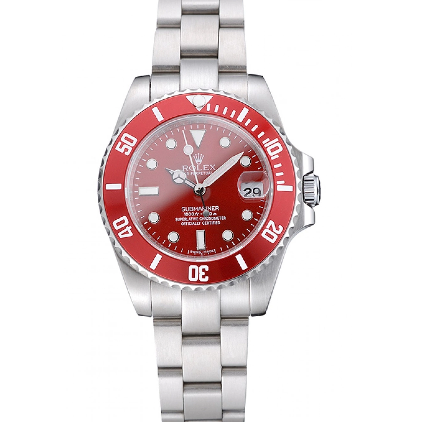 Aaa replica watch 1454154 Rolex Dial Submariner Red Stainless Steel Bracelet 0615